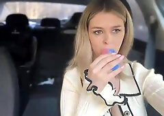 Cool Blond in Bosom-Baring Garment Taunts in Camper