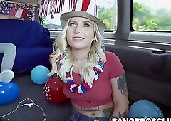 Stunning babe gets her bombshell body twisted by cock