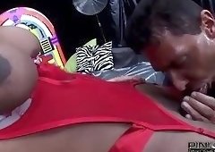 Transexual big tits ebony and big dong fucks guy