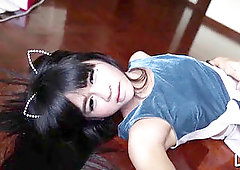 Oriental shemale impaled on manmeat