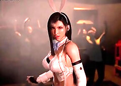 Lascivious brawny Tifa in rabbit dress entertains clients with erotic dance