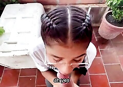 Training a strange brunette hair fitness model with a consummate body. Spanish porn