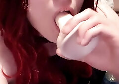 Sissy Crossdresser Sucks Dildo