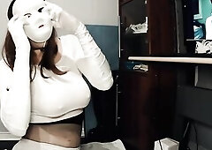 White Anine Pt5! Female masked in Anine a gal is getting excited off her mask vids!