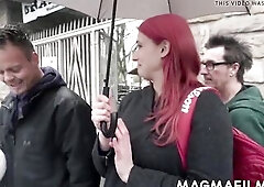 Melina May is just minding her own business when all of a sudden 2 concupiscent lads approach her to watch and discover out if this babe's ready 