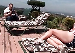 Olivia Love models her bikini and sucks dick