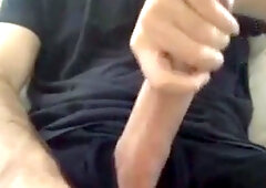 Muscular amateur strokes his big hard cock with a thick bell