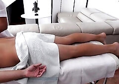Hot oriental masseuse can’t resist making me cum
