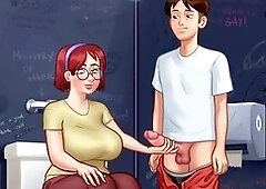 Curvy doll gets busy with her friend Daniel in the bathroom - Sommertime Saga action