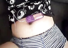 Trans male soaks throughout his boxers with egg vibe