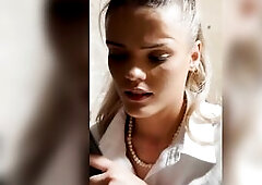 A Sexy Blond with Large Breasts Enticed a Debt collector and had Sex with him in the Truck