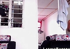 Tattooed twink Juan jerking his rock hard cock in horny solo