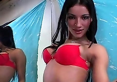 Shemale Sabrina cock slurps her Tgirl gf