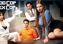 Cops Cece & Tokyo Roughing Up Nick’s Dick Until He Spills His Load