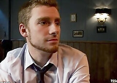 Large bazookas brunette hair TS candy beauty Brittney Markham lures Sebastian Keys alone in bar and after closing this babe anal screws him with large