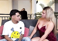 Blond mother I'd like to fuck with large breasts gets banged hard doggystyle by a biggest wang, Lewd stepmom gets screwed hard