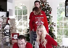 Taboo Teen Adult Male in Red Christmas Sweater Standing on Porch with teenager 18