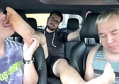 Car ride foot Worsip threesome