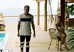 TUSHY Teen on Vacation Gapes for Bartender while Parents are away