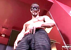 Ripped newbie Carl gets off in his mask for a solo jerk session