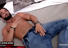 Cool lumberjack ZacK Lemec strokes his lollipop in a solo session