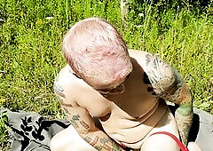 Self slavery experiment, playing with anal sex tool, could get caught by hikers