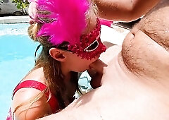 Little Wench Sucks Shlong, Deepthroat in a Swimming Pool with Ribald Facial