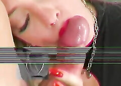 “Red lips, red dick.” Passionate blowjob with delicious cum on my tits. - Jessica Fox