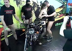 Behind the scenes bukkake group sex film with hawt sweetheart in GGG John Thompson