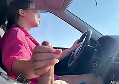Risky Driving Tugjob – Jerking off Him Whilst Steering