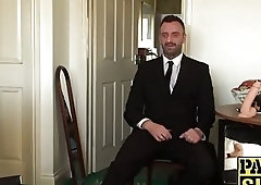 Submissive girl gets choked and pounded from the back hard