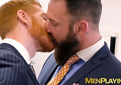 Executives enjoy sloppy blowjob before a rough analfucking