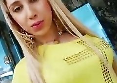 Shemale Almeida strips her clothes and shows off her cock