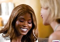 Aiden Ashleys old sponsor Jezabel Vessir rewards her with a kiss.The big tits ebony lesbian sucks on her toes and facesits the small boobs blonde