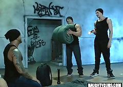 Muscle homosexual buttfuck and cum-shot