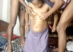 Intimate bedroom threesome with a hijab-wearing aunt and her step-son