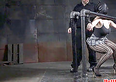 Tiedup servant flagellated after breastbondage