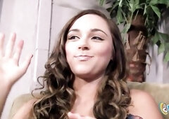 Thumb sucking 18 year old  glamorous Zoey Foxx has puffy nipps and gives a hand job in advance of getting her face double blasted!