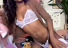 Dark-skinned sissy in white lace — ass tease