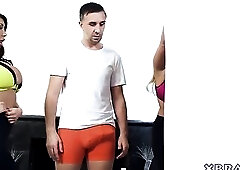 Biggest boobs yoga wives Summer Brielle and August Taylor share the instructors large weenie in class making for a sexy three-some