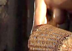 Naked busty lesbian slaves working hard in mines and showing their tits to mistress,after that mistress uses big strapon to rough fuck them