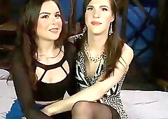 Lusty shemale girlfriends moan loud as they bang each other