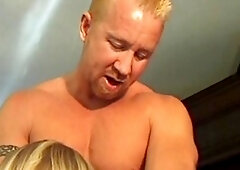 Horny blonde cougar Blondie Anderson on her knees teasing and sucking on a thick cock