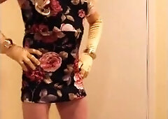 Blonde slut in black rose dress