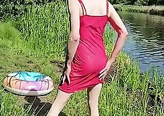 Annemieke gets soaked in pink dress