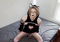 ebony & pink alternative cat femboy - quick jerk and cum