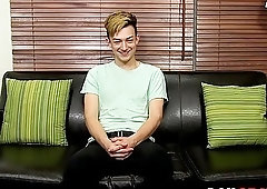 Shy twink gets naked after interview