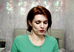 Gorgeous amateur redhead Mother I'd Like To Fuck LisaTredss from Holland is clothed up in green sweater and ebony leather panties showing her tit