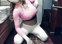 Pink Jane Pt2! Wearing masked female mask Jane is posing and playing with herself!
