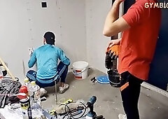 Two Asian construction workers enjoy outdoor fucking session